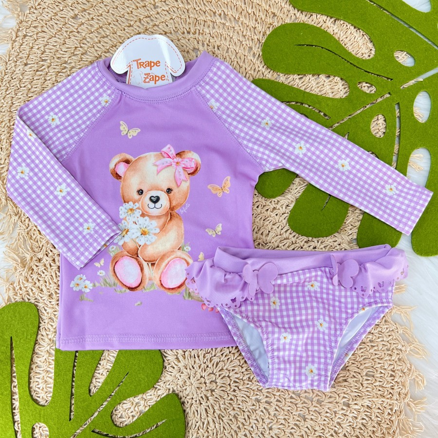  Verão 24/25 - Praia Blusa Ursinha com Proteção FPS 50 e Calcinha Borboleta - Lilás